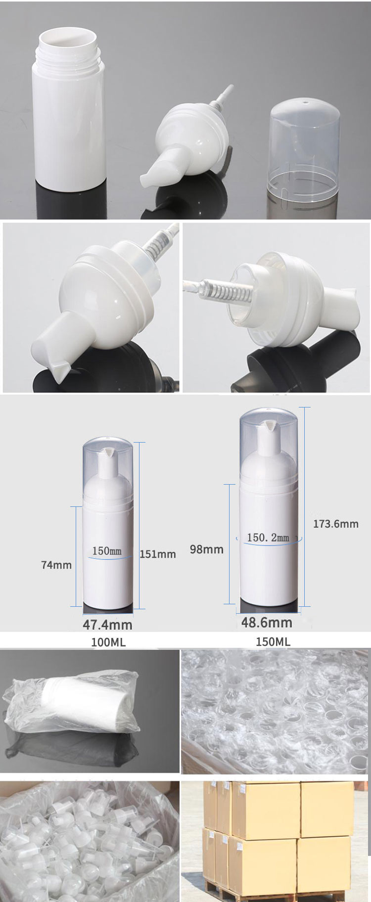 wholesale foaming bottle 100ml 150ml PET bubble foam spray pump plastic cosmetic DIY mousse bottle with pump