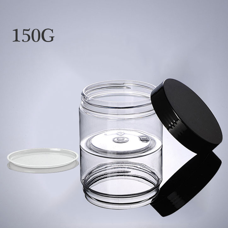 New design black cap 50G 100G 120G 150G 200G clear cosmetic pet plastic jar