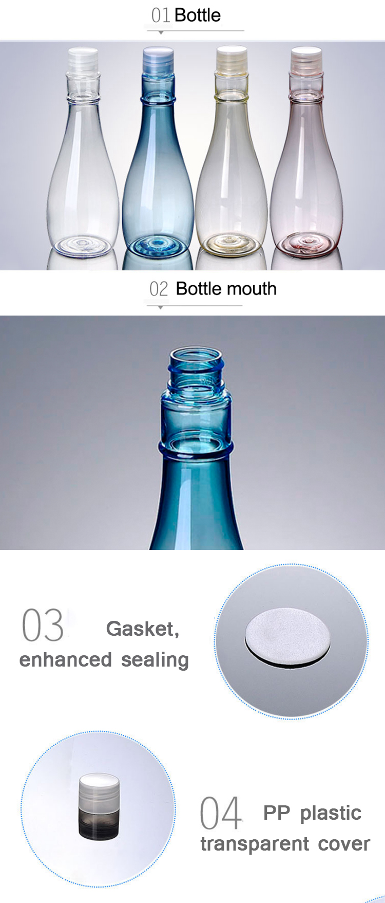 Low MOQ Private Label Transparent Blue 150ml PET plastic hair oil bottles multi color Toner Water Plastic Bottle