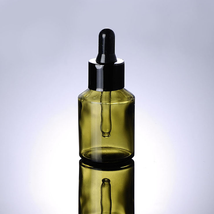 High Quality 30Ml Green Dropper Glass Bottle Black Sliver Golden Rubber Cap Cosmetic Glass Bottle