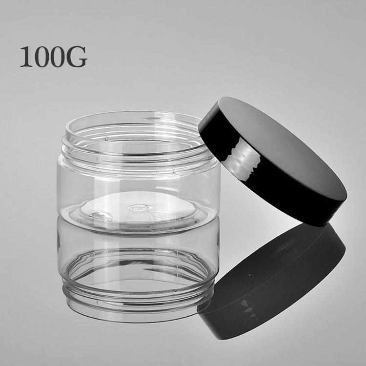 New design black cap 100G clear cosmetic pet plastic jar